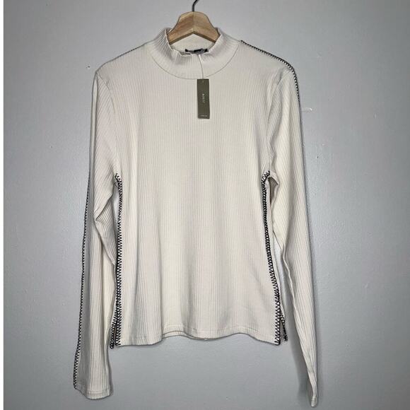 J. Crew NWT Premium Rib Turtleneck Whipstitch Trim Natural/Cream Black Size XL - Picture 3 of 7